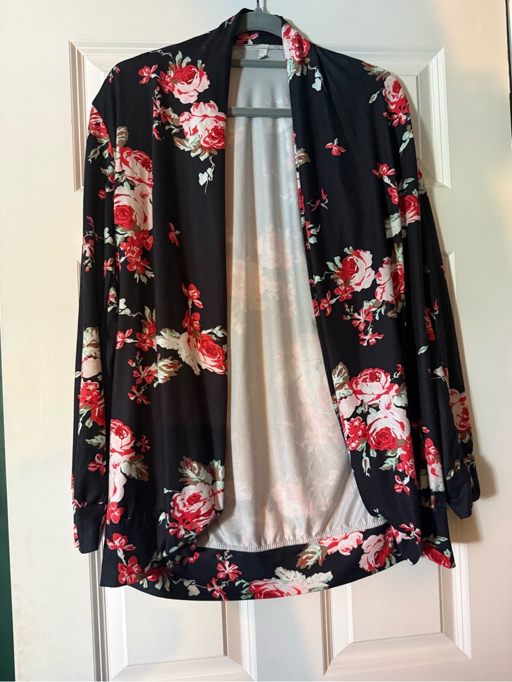 Black Floral Open-Front Women's Cardigan Sweater